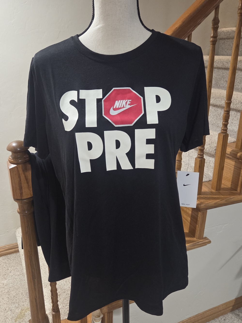 Nike Black Graphic STOP PRE Tee with Red Accent